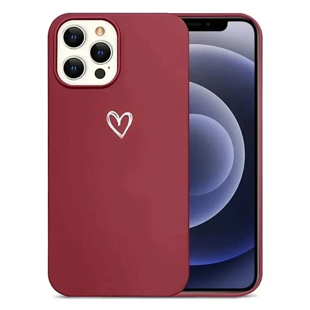 Soft Liquid‎ Silicone Case Compatible With iPhone 12 Pro Max Heart Pattern Red